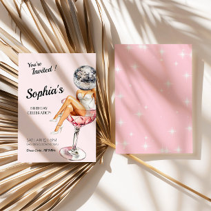 Disco Girl In Martini Glass Birthday Invite
