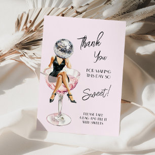 Disco Girl Sitting on Cocktail  Thank You Card