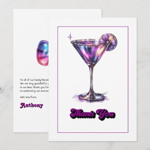 Disco Glam Retro Martini Galaxy Glass Design Thank You Card