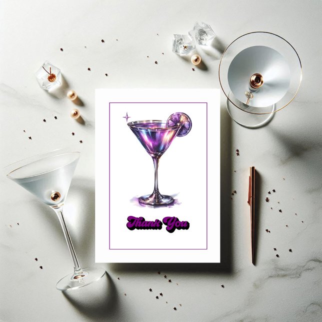 Disco Glam Retro Martini Galaxy Glass Design Thank You Card (Disco Glam Retro Martini Galaxy Glass Design Thank You Card)