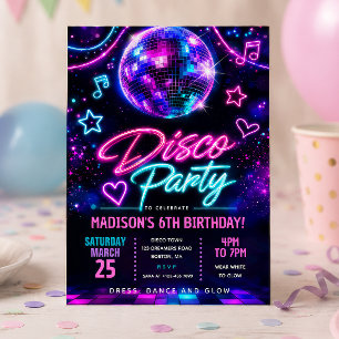 Disco Glow Birthday Party Invitation