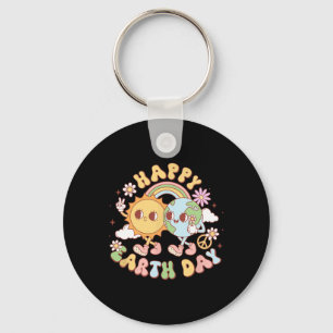 Disco Groovy Happy Earth Day Peace Sun And Earth  Key Ring