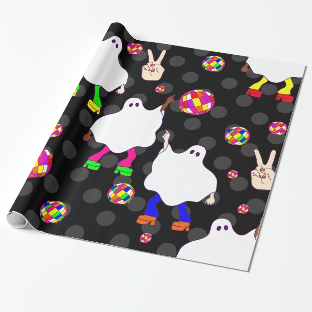 disco halloween african ghost black  wrapping paper (Unrolled)