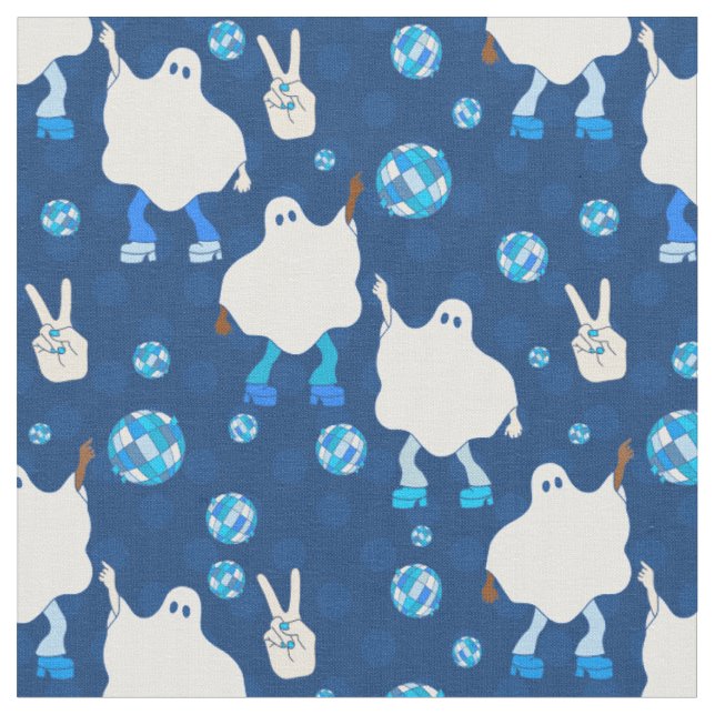 disco halloween african ghost blue fabric (Close Up)
