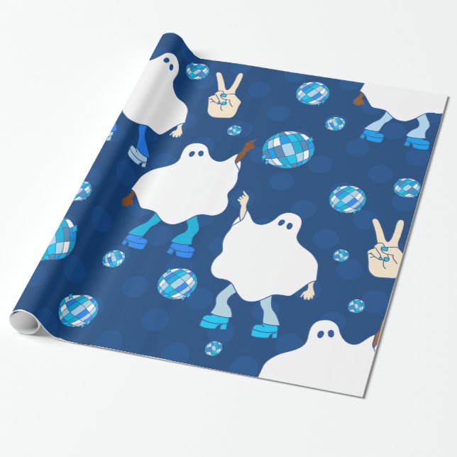 disco halloween african ghost blue wrapping paper (Unrolled)