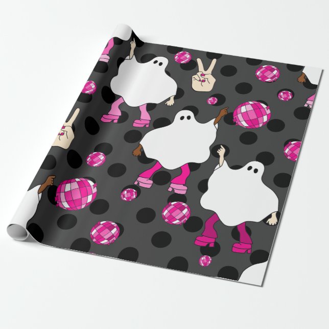 disco halloween african ghost pink  wrapping paper (Unrolled)