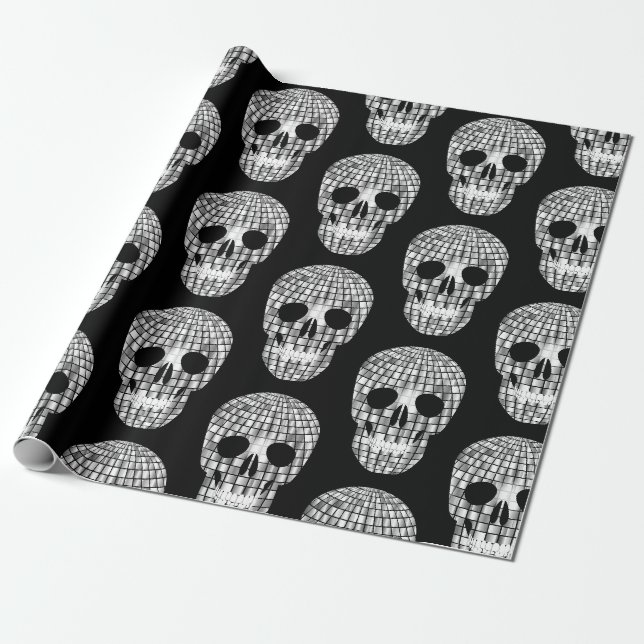 disco halloween mirror ball skull  wrapping paper (Unrolled)