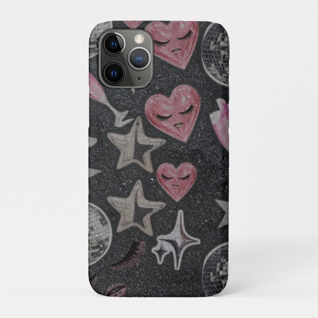 Disco Hearts Minimal Phone Case – Sleek Glam Style (Back)