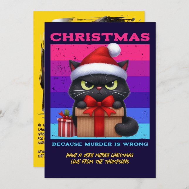 Disco Holiday Funny Cat Retro Christmas Photo (Front/Back)