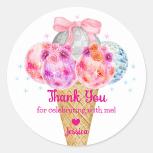 disco ice cream thank you girly birthday  classic round sticker