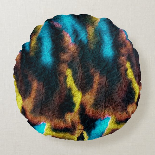 Disco Ikat Pattern. Coloured Dirty Art Background. Round Cushion (Front)