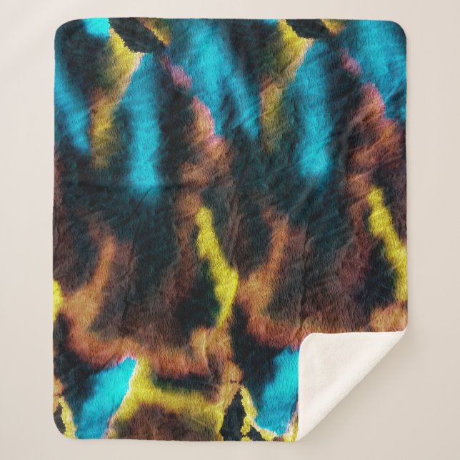 Disco Ikat Pattern. Coloured Dirty Art Background. Sherpa Blanket (Front)