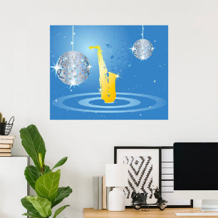 Disco Jazz Saxophone Sparkling Mirror Balls Poster