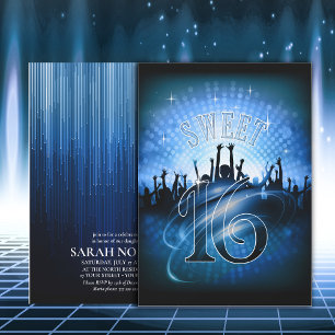 Disco Lights Sweet 16 Blue ID777 Invitation