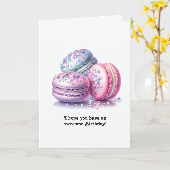 Disco Macarons Retro Birthday Card (Yellow Flower)