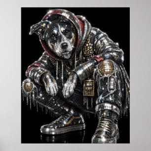 Disco Mosaic Dog Poster   Modern Wall Art for Dog 