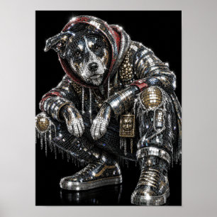 Disco Mosaic Dog Poster   Modern Wall Art for Dog 