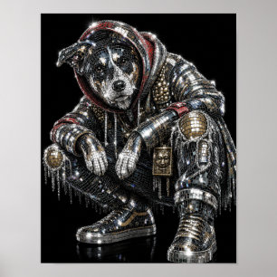 Disco Mosaic Dog Poster   Modern Wall Art for Dog 