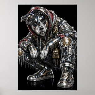 Disco Mosaic Dog Poster   Modern Wall Art for Dog 