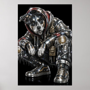 Disco Mosaic Dog Poster   Modern Wall Art for Dog 