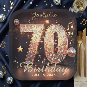Disco Music Notes Gold Black 70th Birthday Party Paper Plate