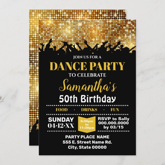 Disco night birthday Dance party bash Invitation (Front/Back)