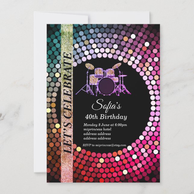 Disco party, 70s, music, birthday party invitation (Front)