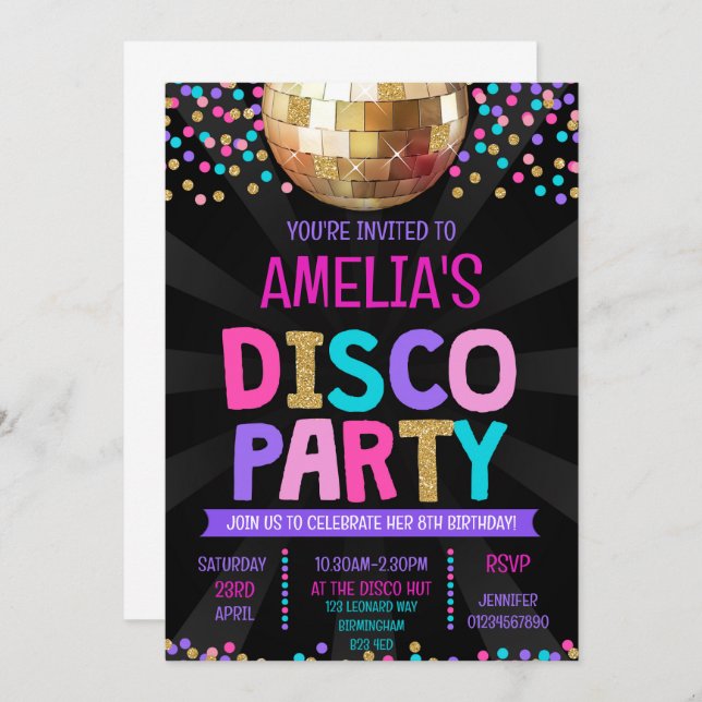 Disco Party Birthday Invitation (Front/Back)