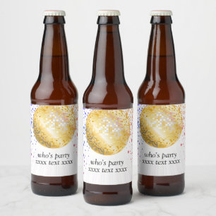 disco party dance party 70s gold disco ball beer bottle label