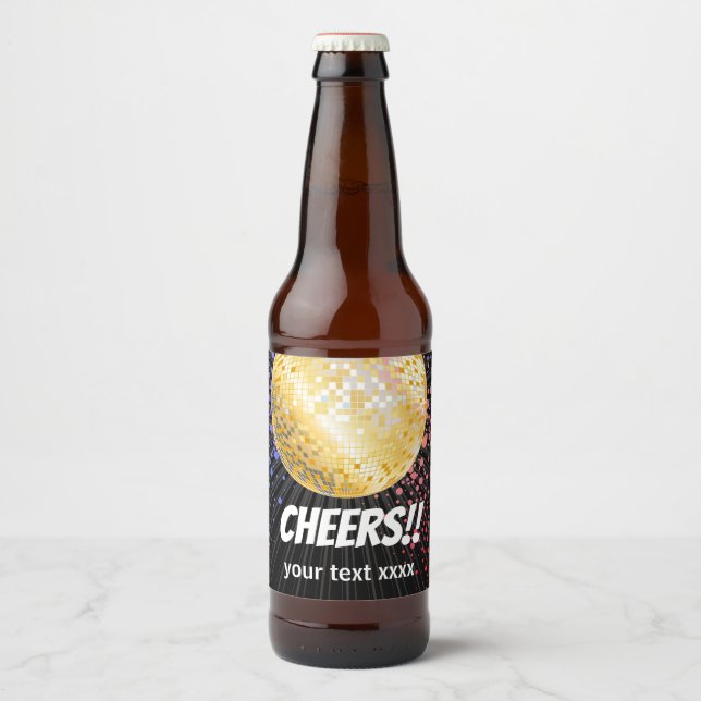 disco party dance party 70s gold disco ball beer bottle label (Front)