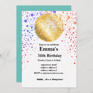 disco party dance party 70s gold disco ball invitation