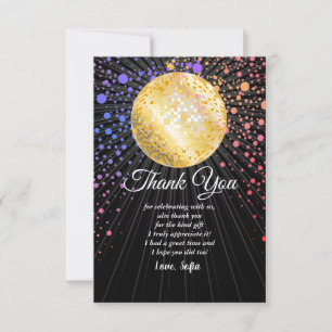 disco party dance party 70s gold disco ball thank you card