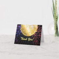 disco party, glitter, dance, party thank you card