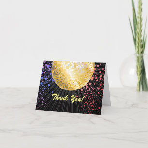 disco party, glitter, dance, party thank you card