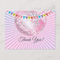 disco party, glitter, dance, party thank you card