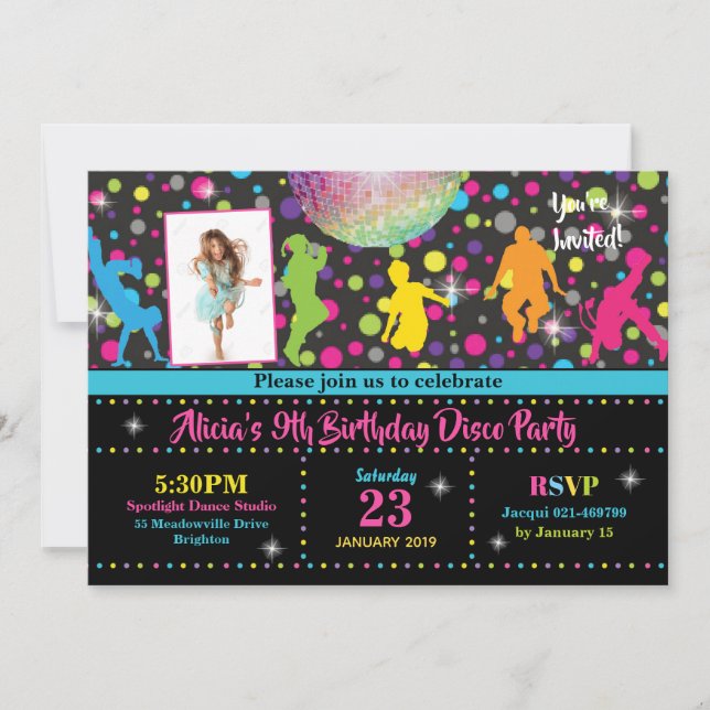 Disco Party Invitation Girl Dance Birthday Invite (Front)