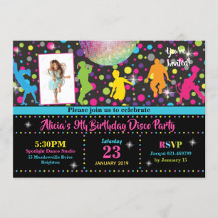 Disco Party Invitation Girl Dance Birthday Invite
