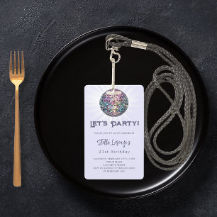 Disco party lavender violet birthday invitation ID badge