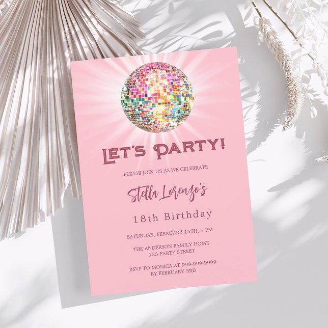 Disco party pink birthday invitation (Creator Uploaded)