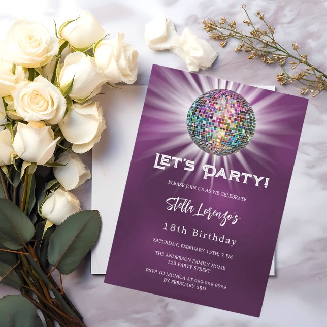 Disco party purple birthday invitation (Creator Uploaded)