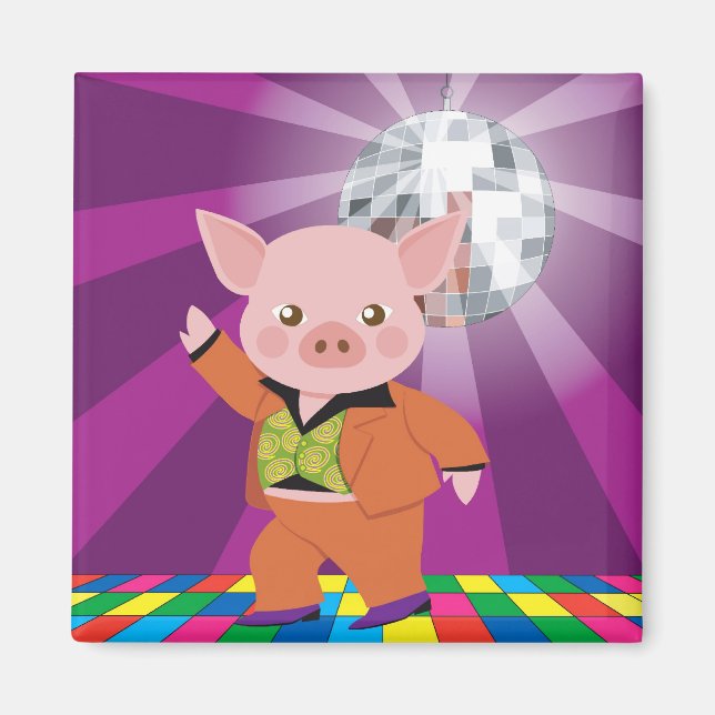 disco pig on the dance floor magnet (Front)