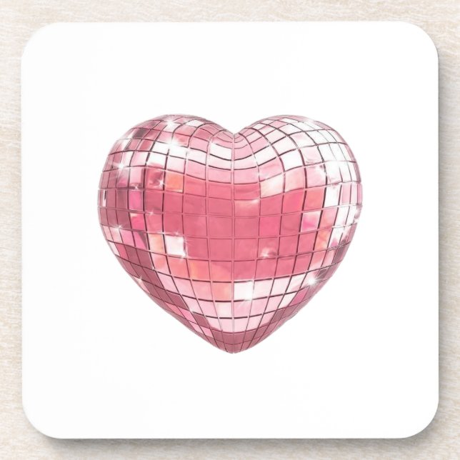 Disco Pink Heart Mouse Pad Coaster (Front)