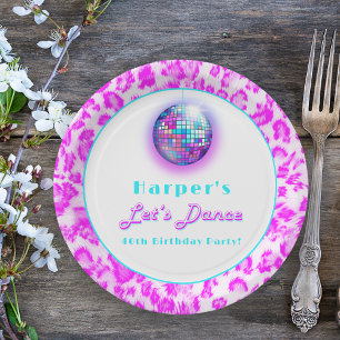 Disco Pink Leopard Print Retro Dance Birthday Paper Plate