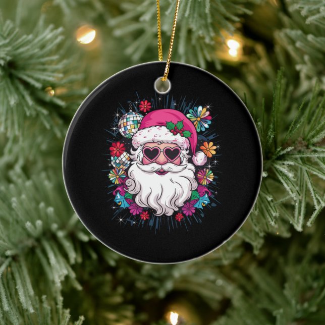 Disco Pink Santa Christmas Funny Xmas Party  Ceramic Ornament (Tree)