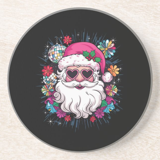 Disco Pink Santa Christmas Funny Xmas Party  Coaster (Front)