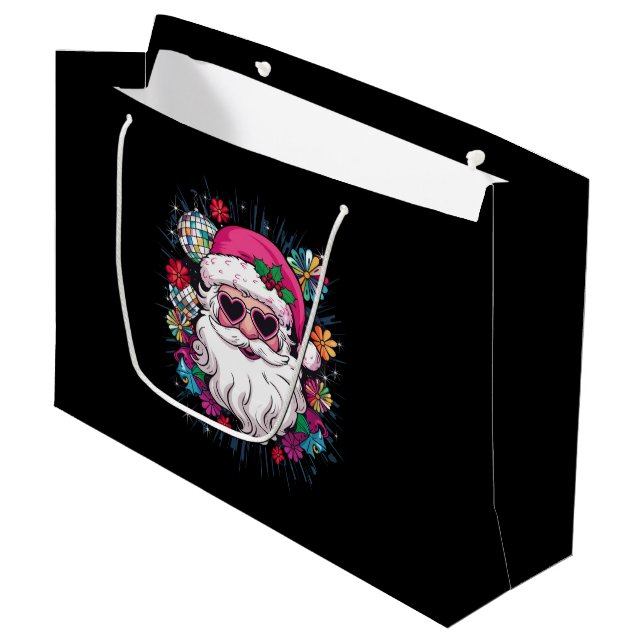 Disco Pink Santa Christmas Funny Xmas Party  Large Gift Bag (Front Angled)