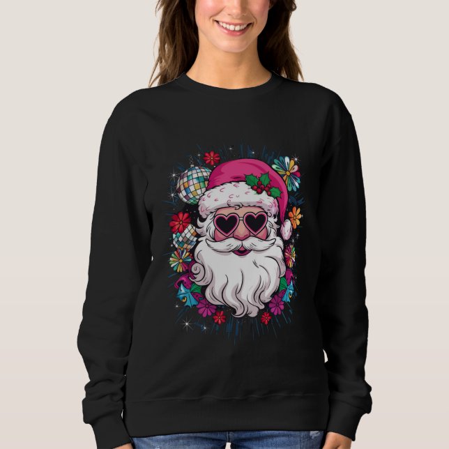 Disco Pink Santa Christmas Funny Xmas Party  Sweatshirt (Front)