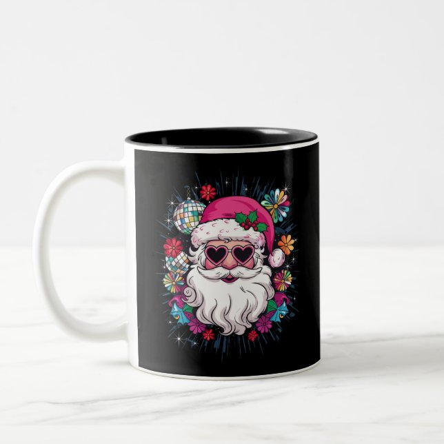 Disco Pink Santa Christmas Funny Xmas Party  Two-Tone Coffee Mug (Left)