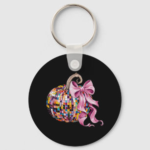 Disco Pumpkin Coquette Bow Aesthetic Autumn Thanks Key Ring