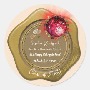 Disco Red Ball & Floral Grad Diploma Classic Round Sticker
